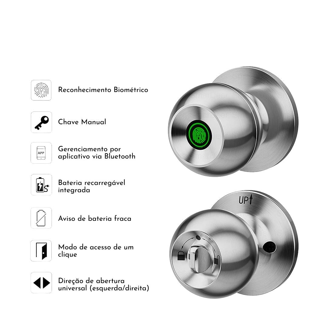 Fechadura Esférica Biométrica Inteligente Bluetooth